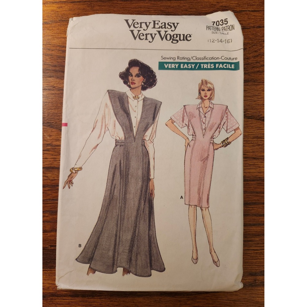 Vintage 1988 Vogue 7035 Sewing Pattern Misses Jumper Dress Size 12 14 16 Uncut
